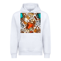 White camping coffee cups marshmallow and moka pot with leopard seamless pat Urban Hoodie - BundleAndBundleShop