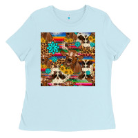 Baby Blue western sunflower bucket cow seamless pattern Ladies Tee - HRA Design Shop