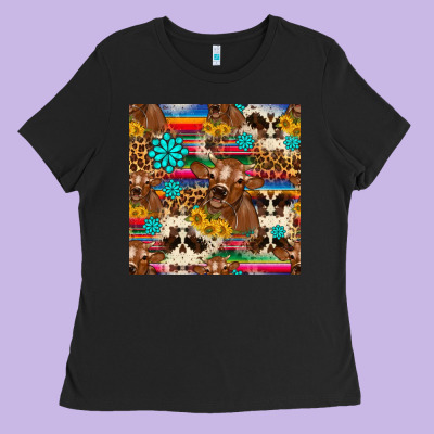 Western Sunflower Bucket Cow Seamless Pattern Ladies Tee Designed By Hra Design Shop