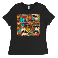 Black western sunflower bucket cow seamless pattern Ladies Tee - HRA Design Shop
