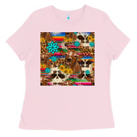 Bubblegum Pink western sunflower bucket cow seamless pattern Ladies Tee - HRA Design Shop