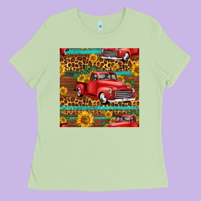 Western Farm Truck Seamless Pattern Ladies Tee Designed By Hra Design Shop
