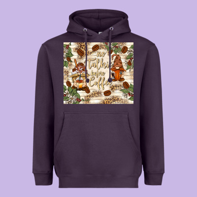 No Talkie Before Coffee With Gnomies Heavyweight Hoodie Designed By Tumblerdesignbyshophia