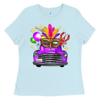 Baby Blue mardi gras truck leopard mask Ladies Tee - FaDigitalArtStudio