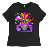 Black mardi gras truck leopard mask Ladies Tee - FaDigitalArtStudio