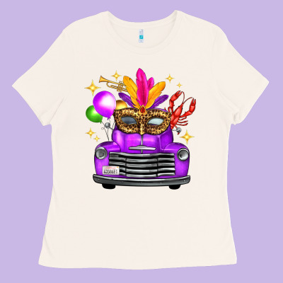 Mardi Gras Truck Leopard Mask Ladies Tee Designed By Fadigitalartstudio