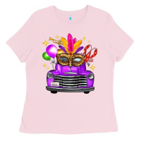Bubblegum Pink mardi gras truck leopard mask Ladies Tee - FaDigitalArtStudio