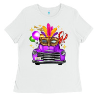 White mardi gras truck leopard mask Ladies Tee - FaDigitalArtStudio