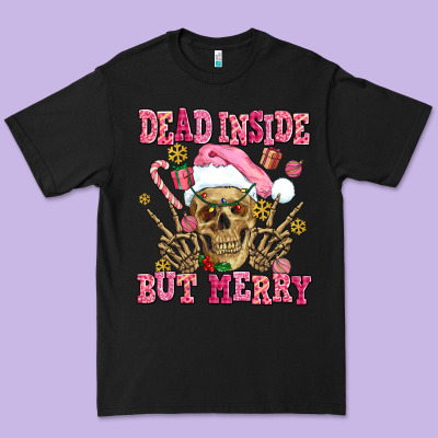 Dead Inside But Merry  Pink Christmas Skeleton Premium Tee Designed By Adodesignshop