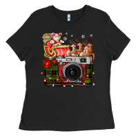 Black Christmas Santa Vintage Camera Ladies Tee - FaDigitalArtStudio