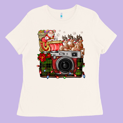 Christmas Santa Vintage Camera Ladies Tee Designed By Fadigitalartstudio