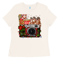 Bone Christmas Santa Vintage Camera Ladies Tee - FaDigitalArtStudio