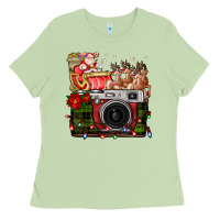 Matcha Christmas Santa Vintage Camera Ladies Tee - FaDigitalArtStudio