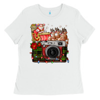 White Christmas Santa Vintage Camera Ladies Tee - FaDigitalArtStudio