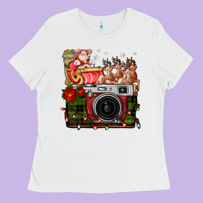 Christmas Santa Vintage Camera Ladies Tee Designed By Fadigitalartstudio
