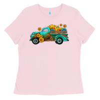 Bubblegum Pink farm truck with sunflower Ladies Tee - HRA Design Shop