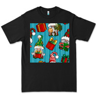 Black christmas gnomes and gift box seamless pattern Premium Tee - BundleAndBundleShop