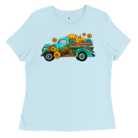 Baby Blue farm truck with sunflower Ladies Tee - HRA Design Shop