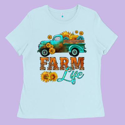 Farm Truck  Farm Life With Sunflower Ladies Tee Designed By Hra Design Shop