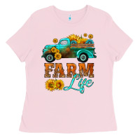 Bubblegum Pink farm truck  farm life with sunflower Ladies Tee - HRA Design Shop