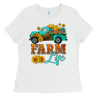 White farm truck  farm life with sunflower Ladies Tee - HRA Design Shop