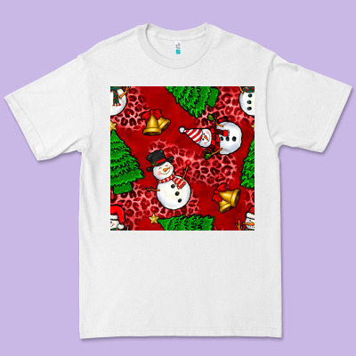 Christmas Snowman And Trees Seamless Pattern Premium Tee Designed By Bundleandbundleshop