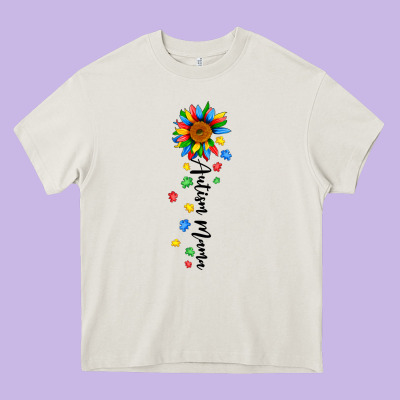 Autism Mama Sunflower Black Heavy Core Tee Designed By Jahusdesignshop
