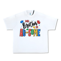 White my brother is ausome autism Urban Heavy Tee - MaliasSmallBusiness