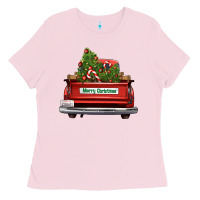 Bubblegum Pink Christmas trees truck Ladies Tee - FaDigitalArtStudio