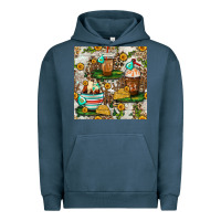 Pigment Midnight Navy cow coffee cups and farm with leopard seamless pattern bbs Urban Hoodie - BundleAndBundleShop