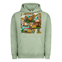 Pigment Oil Green cow coffee cups and farm with leopard seamless pattern bbs Urban Hoodie - BundleAndBundleShop