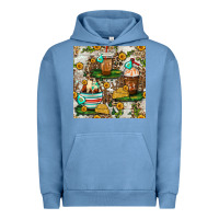Pigment Pebble Blue cow coffee cups and farm with leopard seamless pattern bbs Urban Hoodie - BundleAndBundleShop