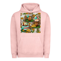 Pigment Salmon cow coffee cups and farm with leopard seamless pattern bbs Urban Hoodie - BundleAndBundleShop