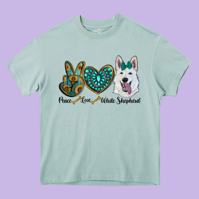 Peace Love White Sepherd Heavy Core Tee Designed By Barkaloodesign