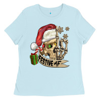 Baby Blue festive af christmas skull Ladies Tee - FaDigitalArtStudio