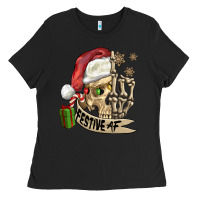 Black festive af christmas skull Ladies Tee - FaDigitalArtStudio