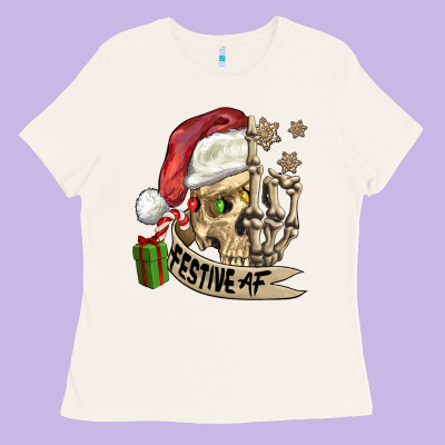 Festive Af Christmas Skull Ladies Tee Designed By Fadigitalartstudio