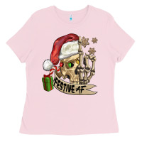 Bubblegum Pink festive af christmas skull Ladies Tee - FaDigitalArtStudio