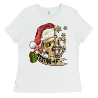 White festive af christmas skull Ladies Tee - FaDigitalArtStudio