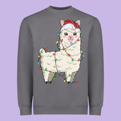 Christmas Llama Heavyweight Sweatshirt Designed By Maliassmallbusiness