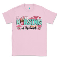 Bubblegum Pink nursing in my heart Classic Tee - MaliasSmallBusiness