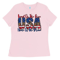 Bubblegum Pink land of the free usa Ladies Tee - RacoonDesign