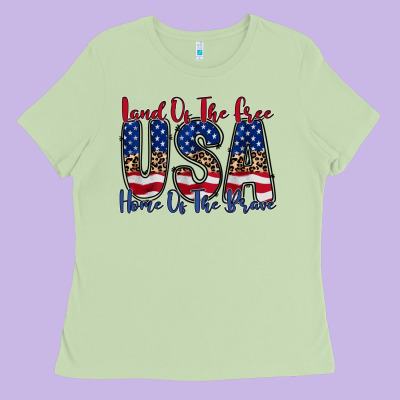 Land Of The Free Usa Ladies Tee Designed By Racoondesign
