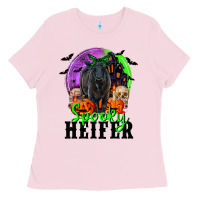 Bubblegum Pink spooky heifer black angus Ladies Tee - RanaPortraitStore