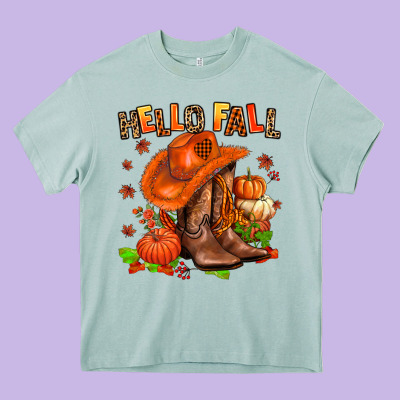 Hello Fall Pumpkins  Cowgirl  And Roses Heavy Core Tee Designed By Adodesignshop