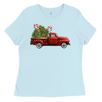 Baby Blue christmas trees truck Ladies Tee - FaDigitalArtStudio