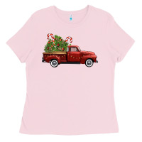 Bubblegum Pink christmas trees truck Ladies Tee - FaDigitalArtStudio