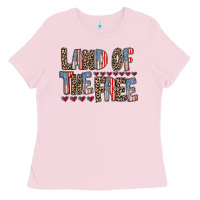 Bubblegum Pink land of the free Ladies Tee - RacoonDesign
