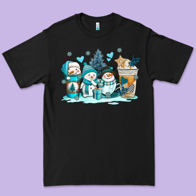 Winter Snowman Coffee Cups Premium Tee Designed By Adodesignshop