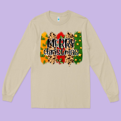 Merry Christmas Brushstrokes Long Sleeve Tee Designed By Maliassmallbusiness